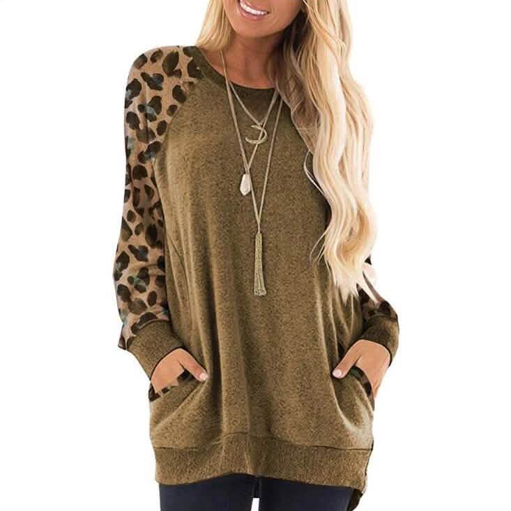 Haute Edition Damen Ultra Soft Langarm Pullover Sweatshirt Leopard Design