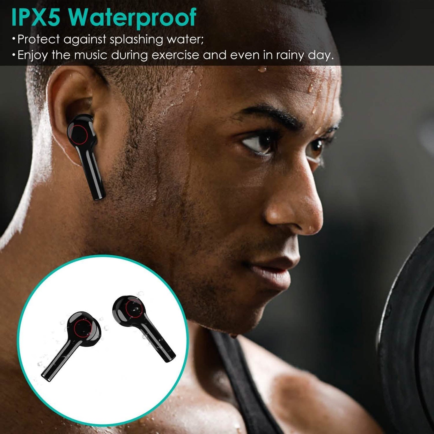 IPX5 Wasserdichte Wireless 5.0 TWS Kopfhörer, kabelloses Headset mit Mikrofon