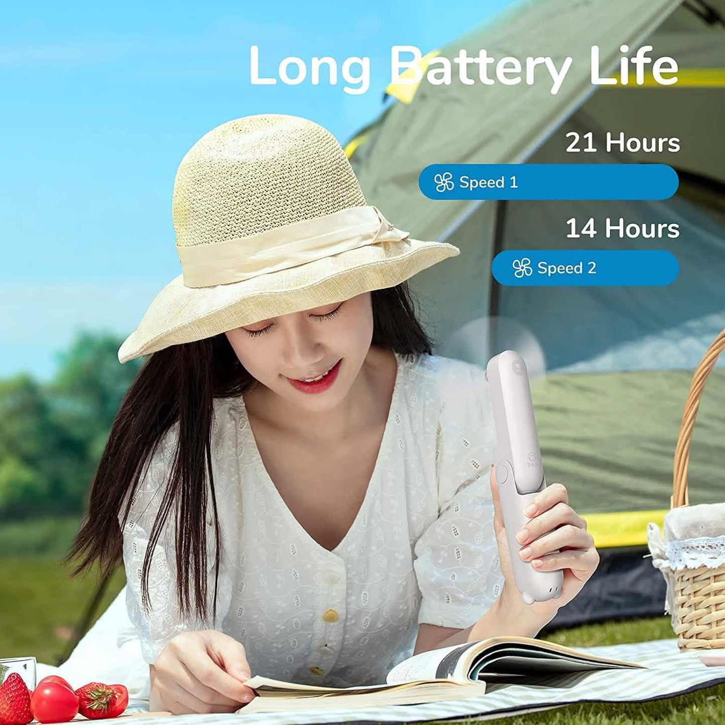 JISULIFE 3-in-1 tragbarer kleiner Taschenventilator mit Powerbank