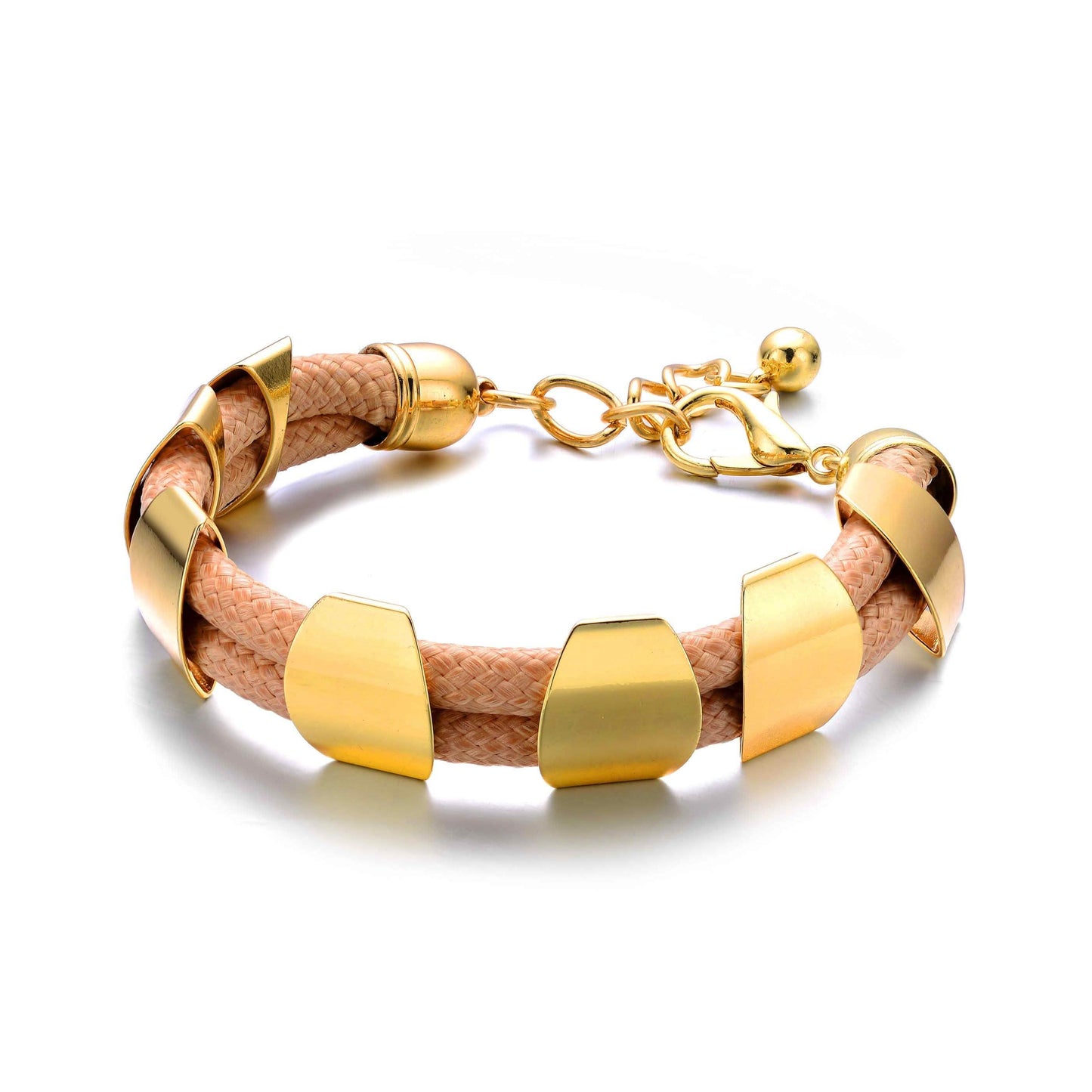 Khakifarbenes Lederarmband mit polierter Metallgoldkette
