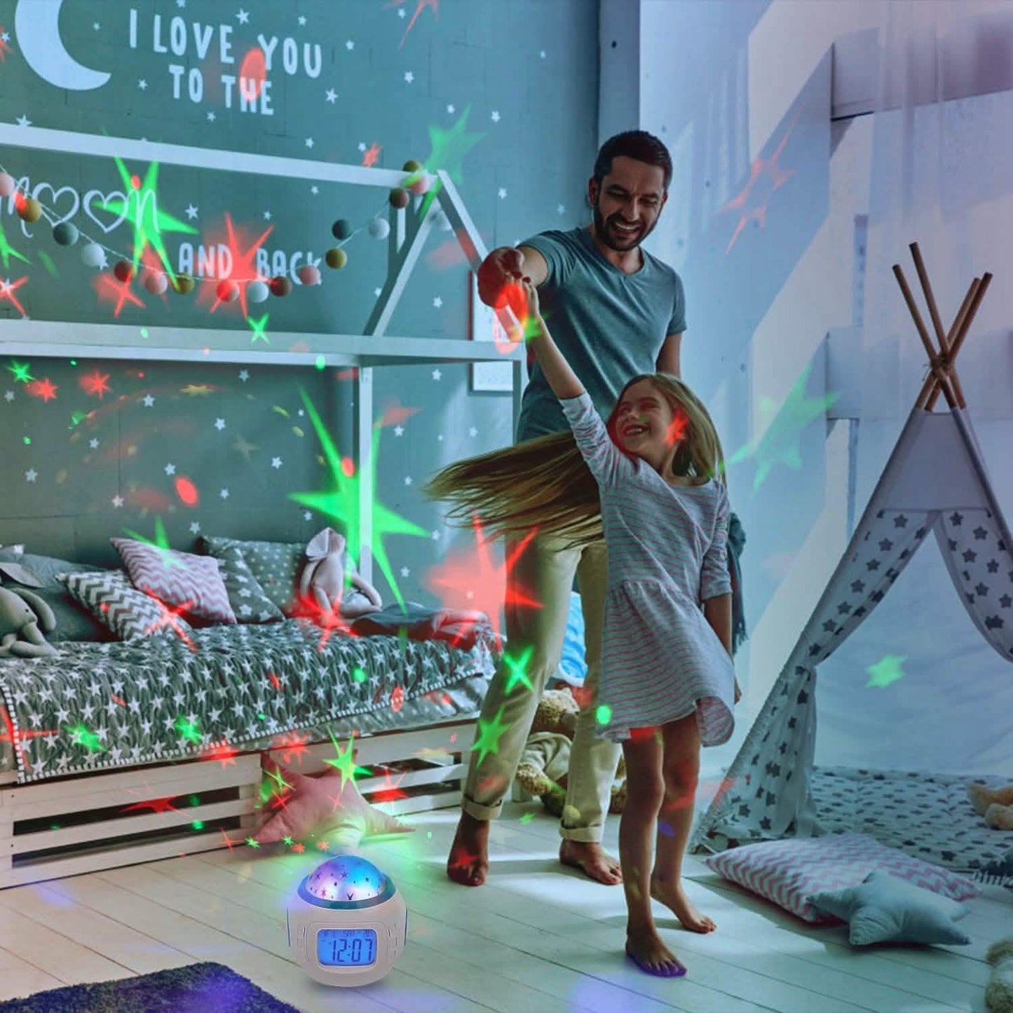 Kinder Musik Sternenhimmel LED Projektionslampe Digitaler Wecker
