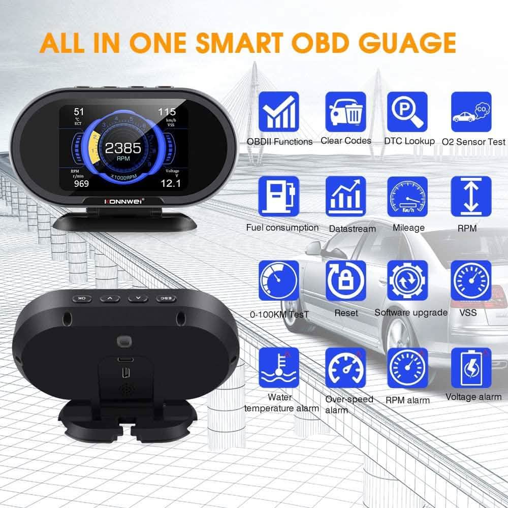 KONNWEI KW206 Auto OBD2 HUD Digitalanzeige Drehzahlmesser