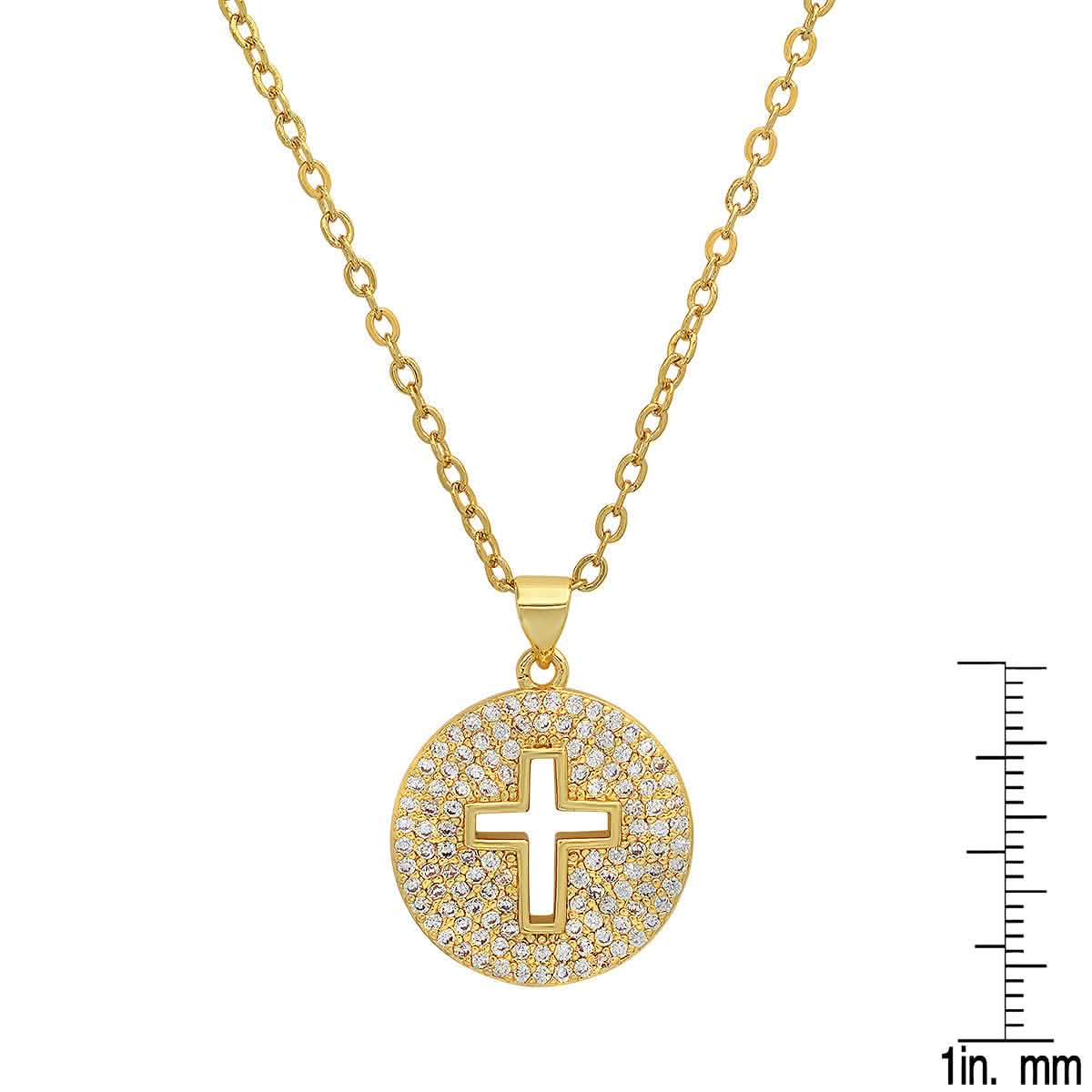 Damen 18k Weißgold/Vergoldet Messing Simulierte Diamanten Runder Kreuzanhänger