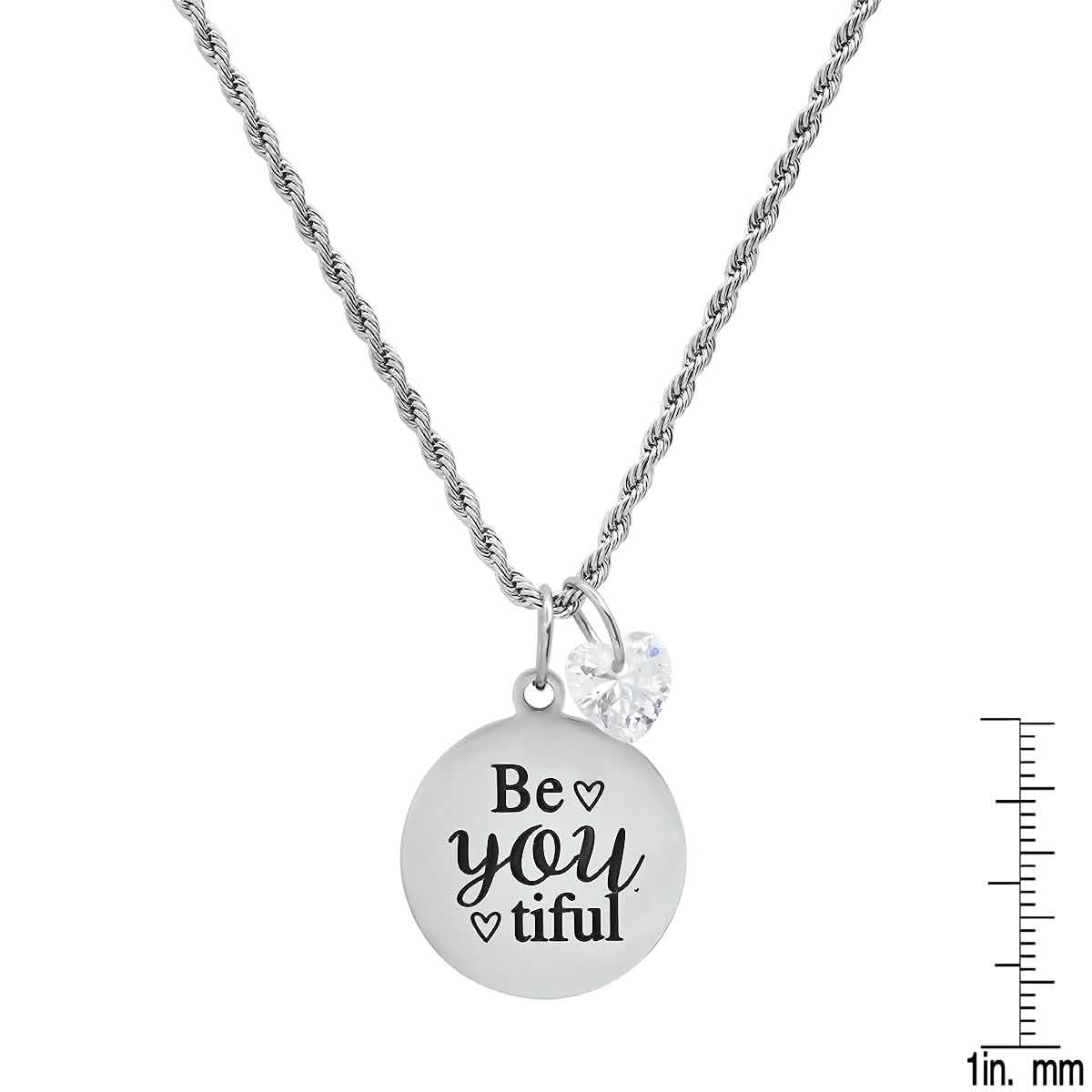 Damen-Edelstahl-Halskette mit „Be You Tiful“-Anhänger, verziert mit einem herzförmigen Swarovski-Kristall-Charm
