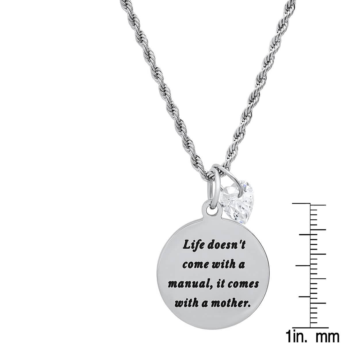 Damen-Anhänger aus Edelstahl, rund, mit herzförmigem Swarovski-Kristallcharm verziert