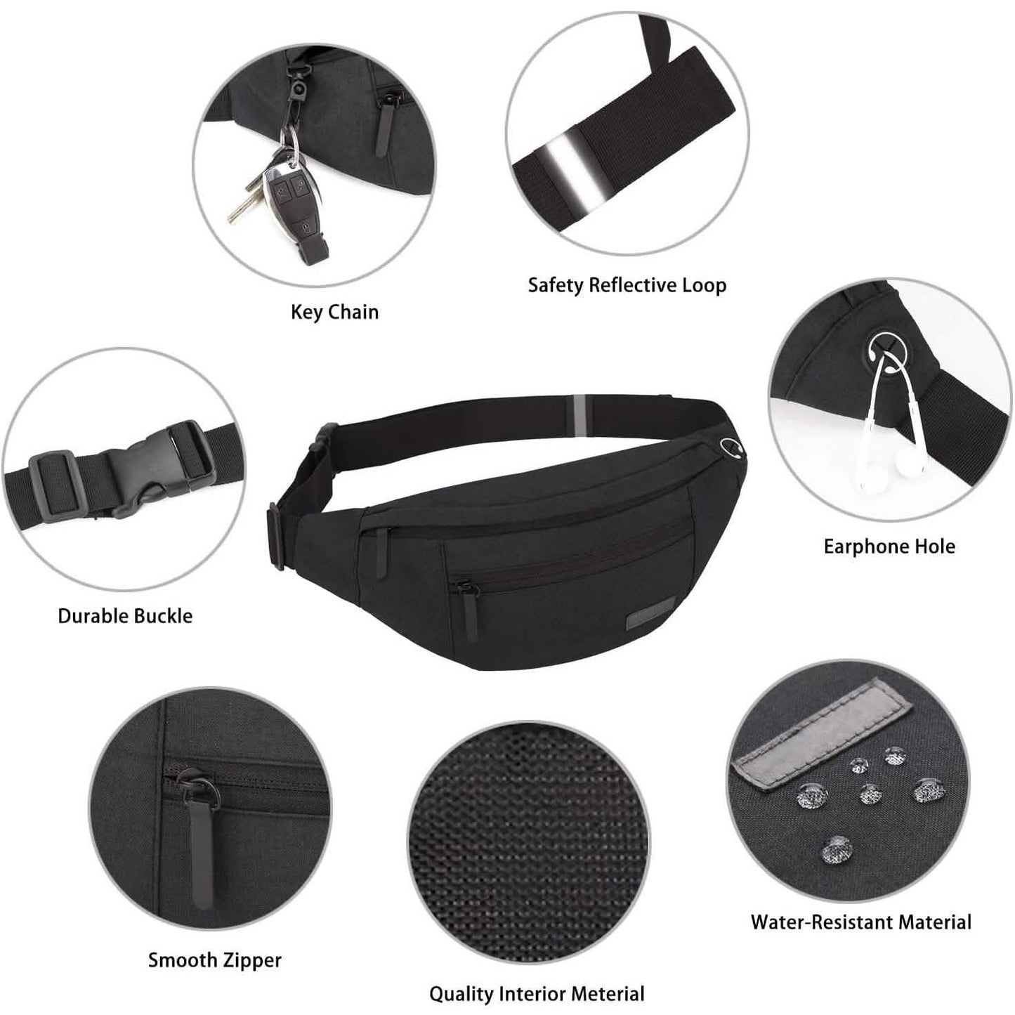 Große Crossbody-Gürteltasche mit 4 Reißverschlusstaschen