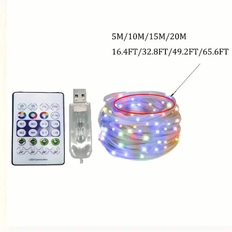 LED-Lichtschlauch für außen, RGB-Lichterkette mit Fernbedienung, 200 LEDs, Stecker