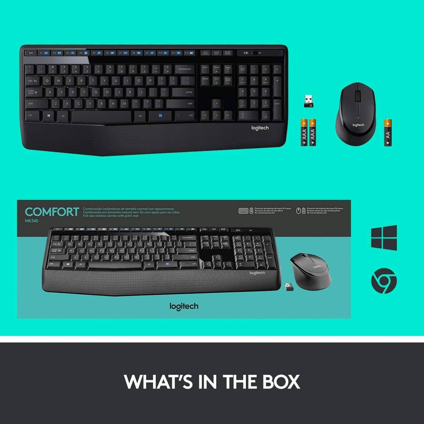 Logitech Wireless Combo Tastatur in Standardgröße mit komfortabler rechtshändiger Maus (erneuert)