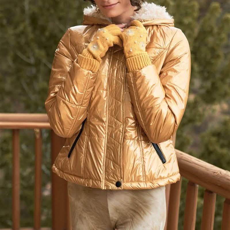 Langärmelige wattierte Jacke mit flauschiger Kapuze aus Kunstfell