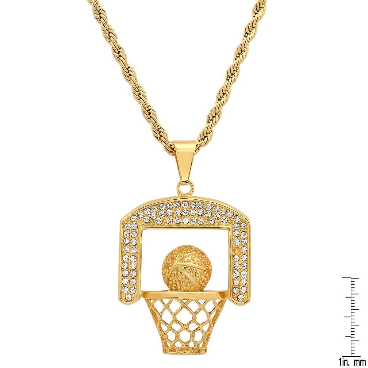 Herren-Basketball-Anhänger aus 18 Karat vergoldetem Edelstahl und simulierten Diamanten