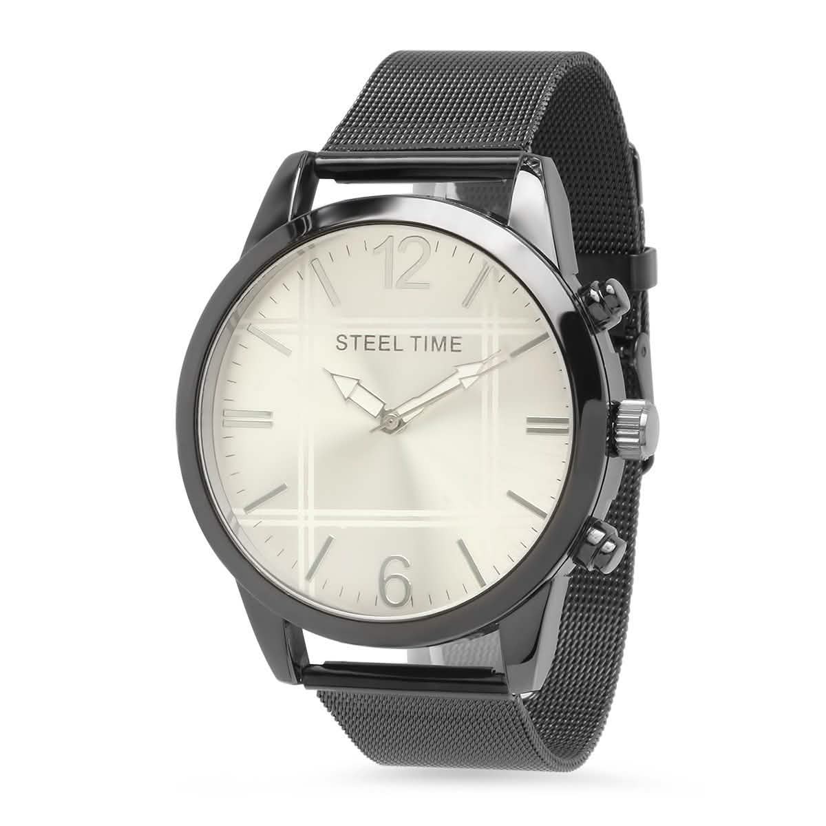 Herren Armbanduhr mit schwarzem Edelstahl-Milanaise-Armband