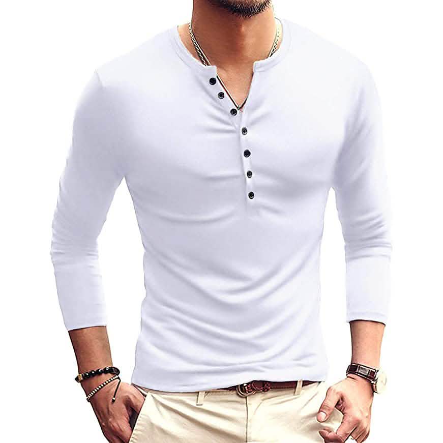 Herren Freizeithemd, schmale Passform, Basic Henley, Langarm