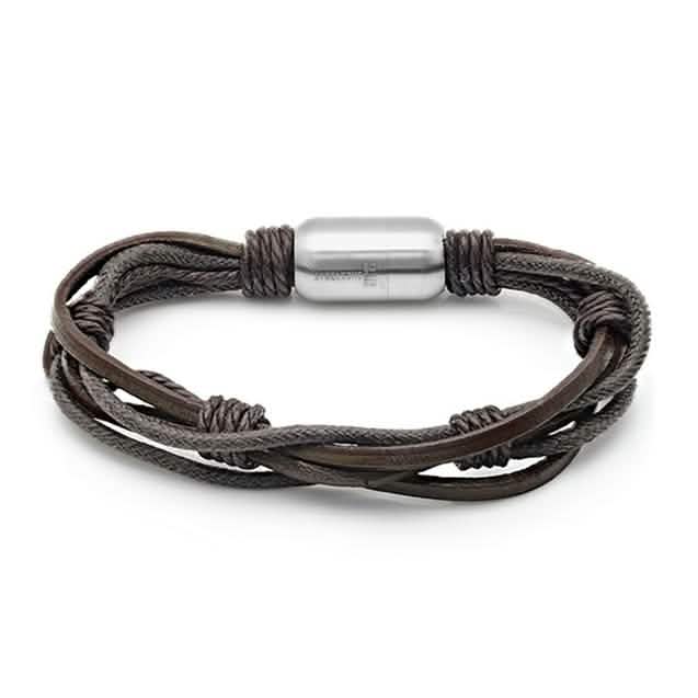 Herren-Armband aus echtem Multistrang-Leder von Steeltime