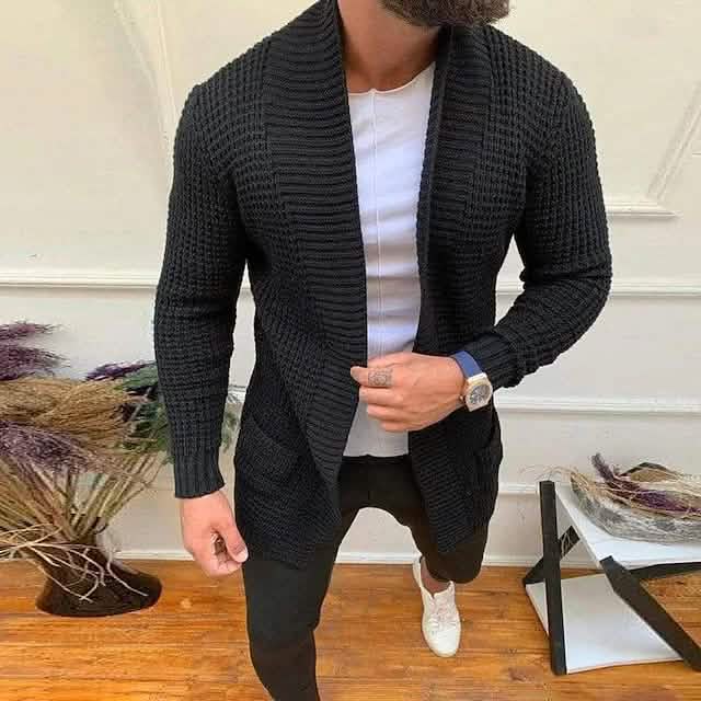Herren Strickjacke aus Rippstrick, einfarbig