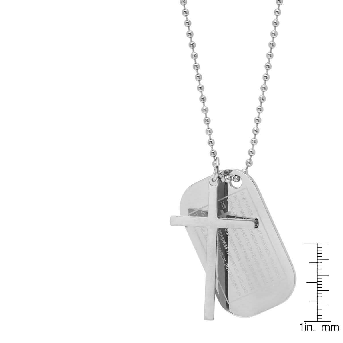 Herren-Edelstahl-Kreuz- und Vaterunser-Gebetshalskettenanhänger (Dog Tag-Stil) an Kugelkette