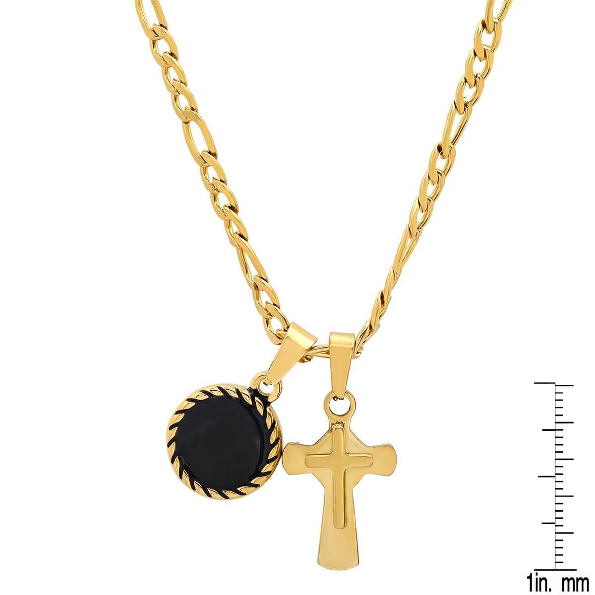 Herren-Anhänger aus Edelstahl mit Kreuz und runder schwarzer Emaille