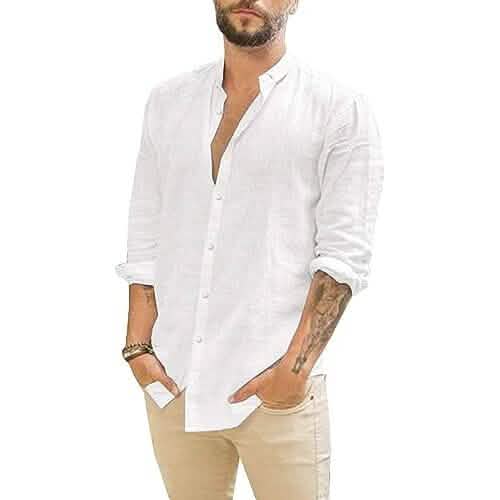 Herren Sommer Casual Langarm Baumwoll Leinen T-Shirt