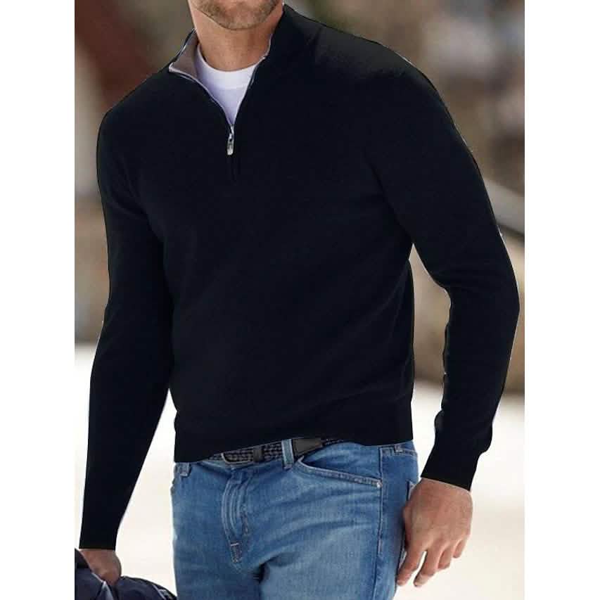Herren Pullover Rippstrick Kurz Reißverschluss Feinstrick Uni