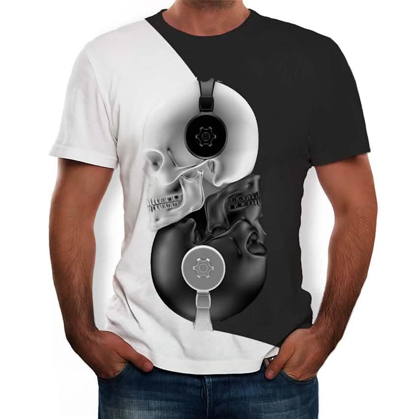Herren T-Shirt mit grafischem 3D-Totenkopf-Print, Kurzarm, lässige Oberteile