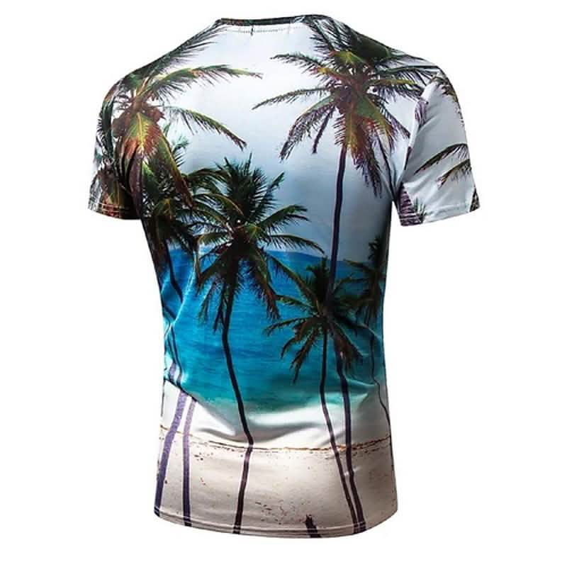 Herren T-Shirt mit Grafik-Landschaftsdruck, Kurzarm, Alltagstauglich, Blau