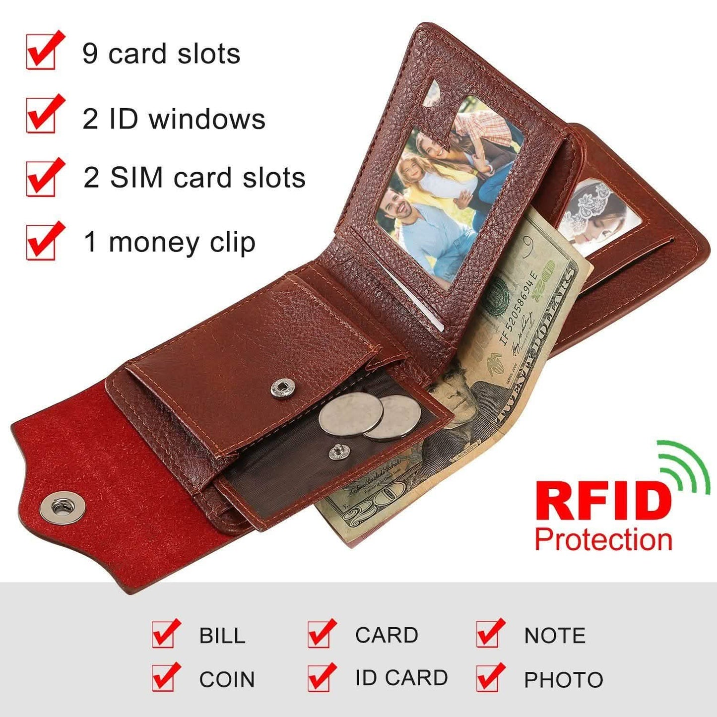 Herren Geldbörse PU-Leder Zweifach RFID-Schutz Kartenetui