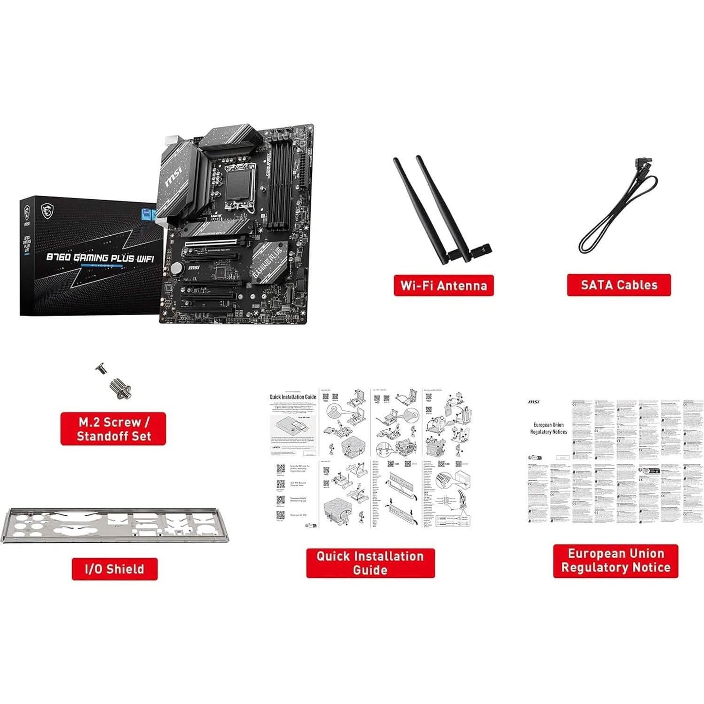MSI B760 Gaming Plus WiFi Gaming-Mainboard (unterstützt Intel-Prozessoren der 12./13. Generation, LGA 1700, DDR5, PCIe 4.0, M.2, 2,5-Gbit/s-LAN, USB 3.2 Gen2, Wi-Fi 6E, ATX) (Generalüberholt)