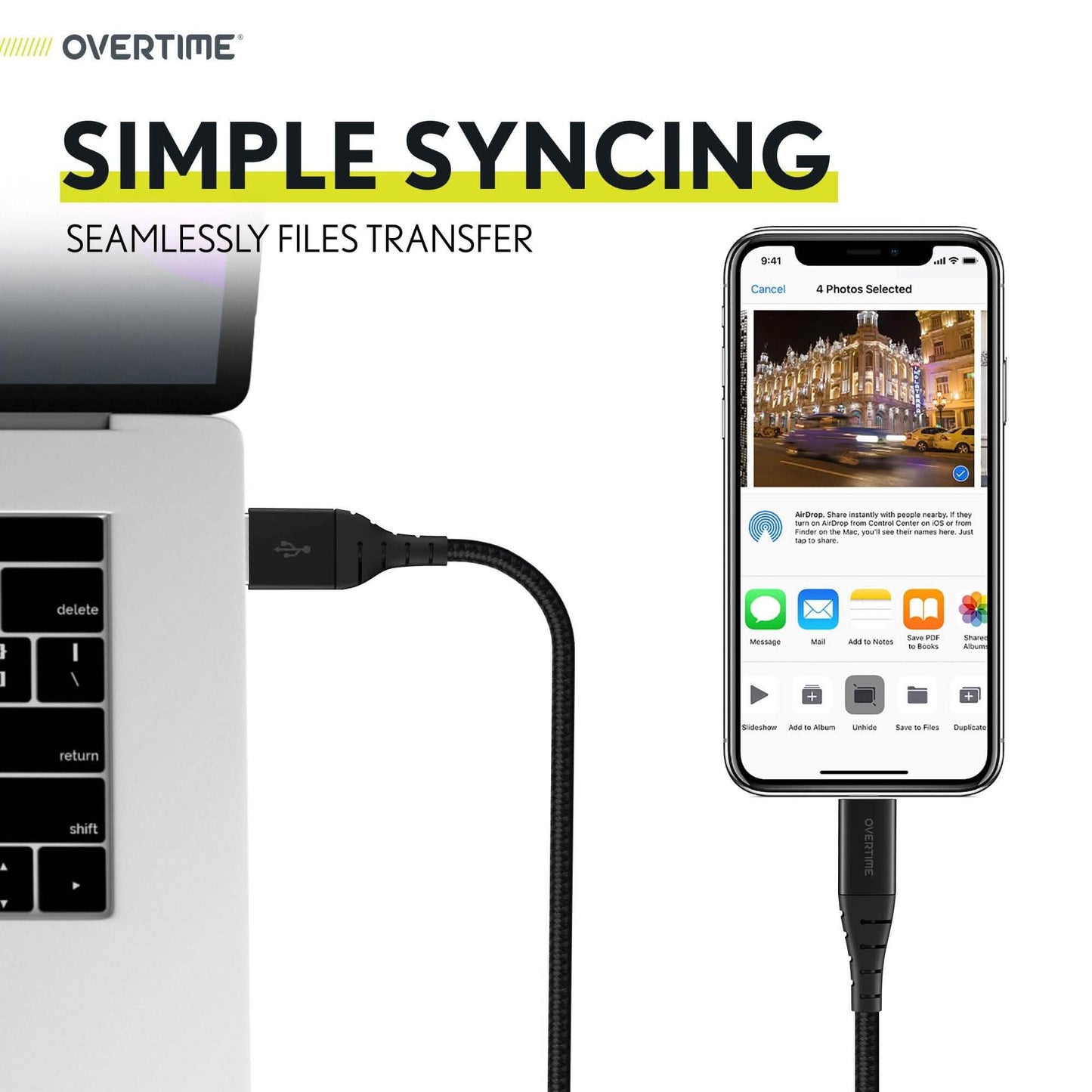 Overtime Apple Mfi Zertifiziertes iPhone Ladekabel 3m Extra Langes Nylon Geflochtenes Lightning Kabel - Schwarz