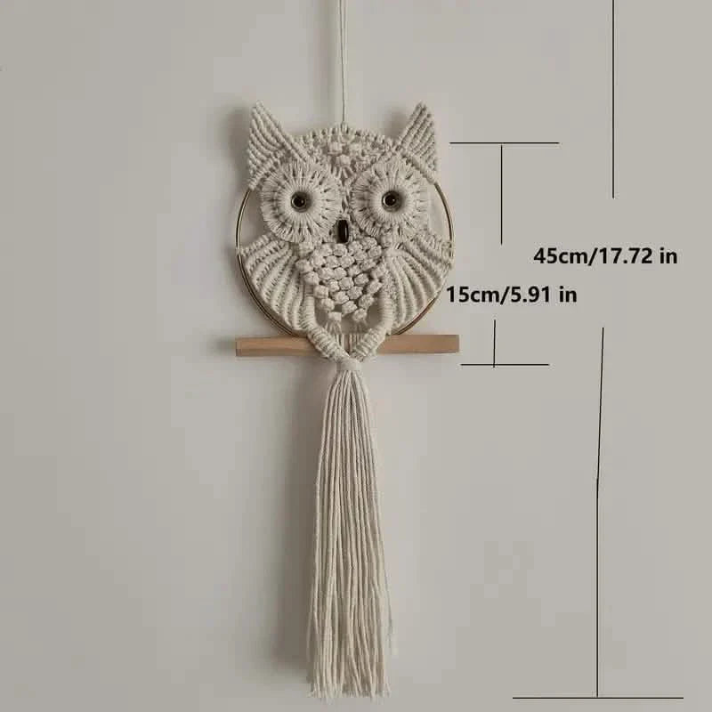 Eule Makramee Wandteppich Boho Wandbehang