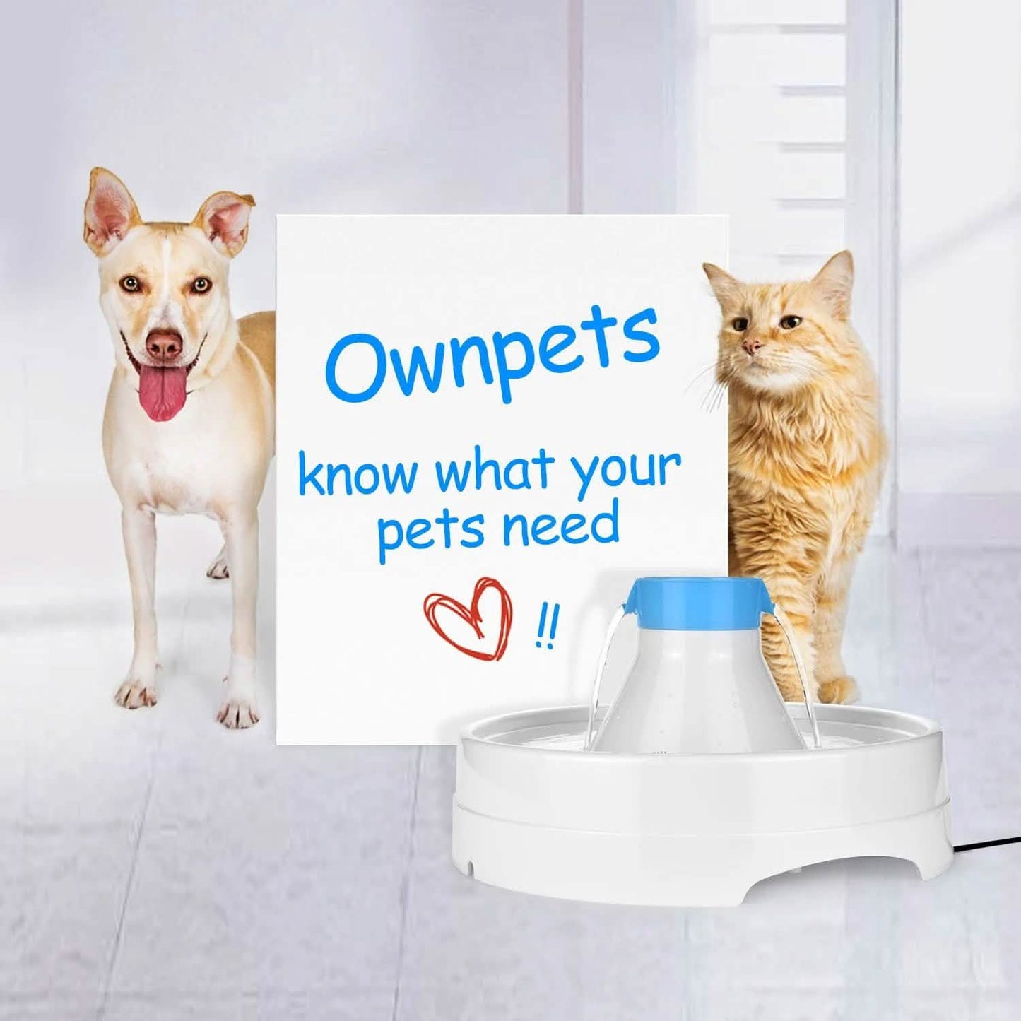 Ownpets® Haustier-Trinkbrunnen Aktiver Sauerstoffkreislauf Zwei Trinkbereiche 3L