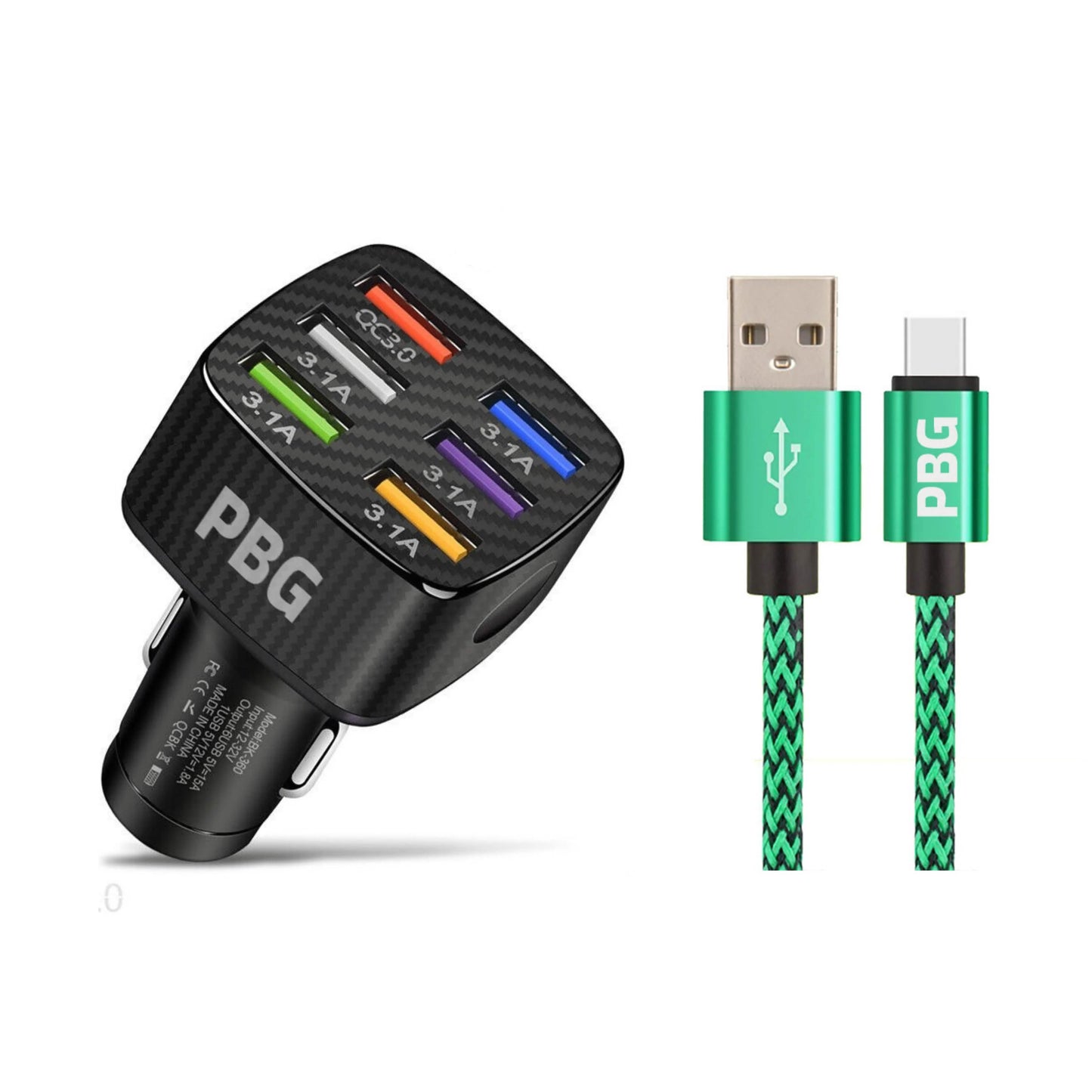 PBG LED 6-Port Auto-Ladegerät und 3m XL Zebra Lightning-Kabel Combo