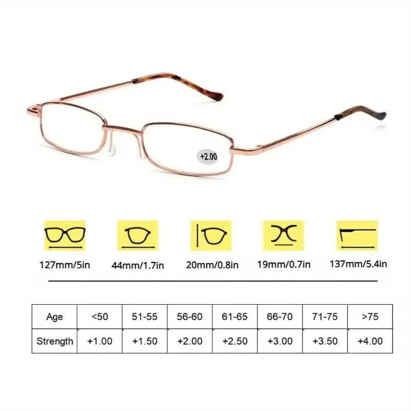Tragbare Lesebrille für Presbyopie mit Stiftetui – Unisex, Metallrahmen, Federscharnier, +1,00~+4,00, Kunststoffgläser
