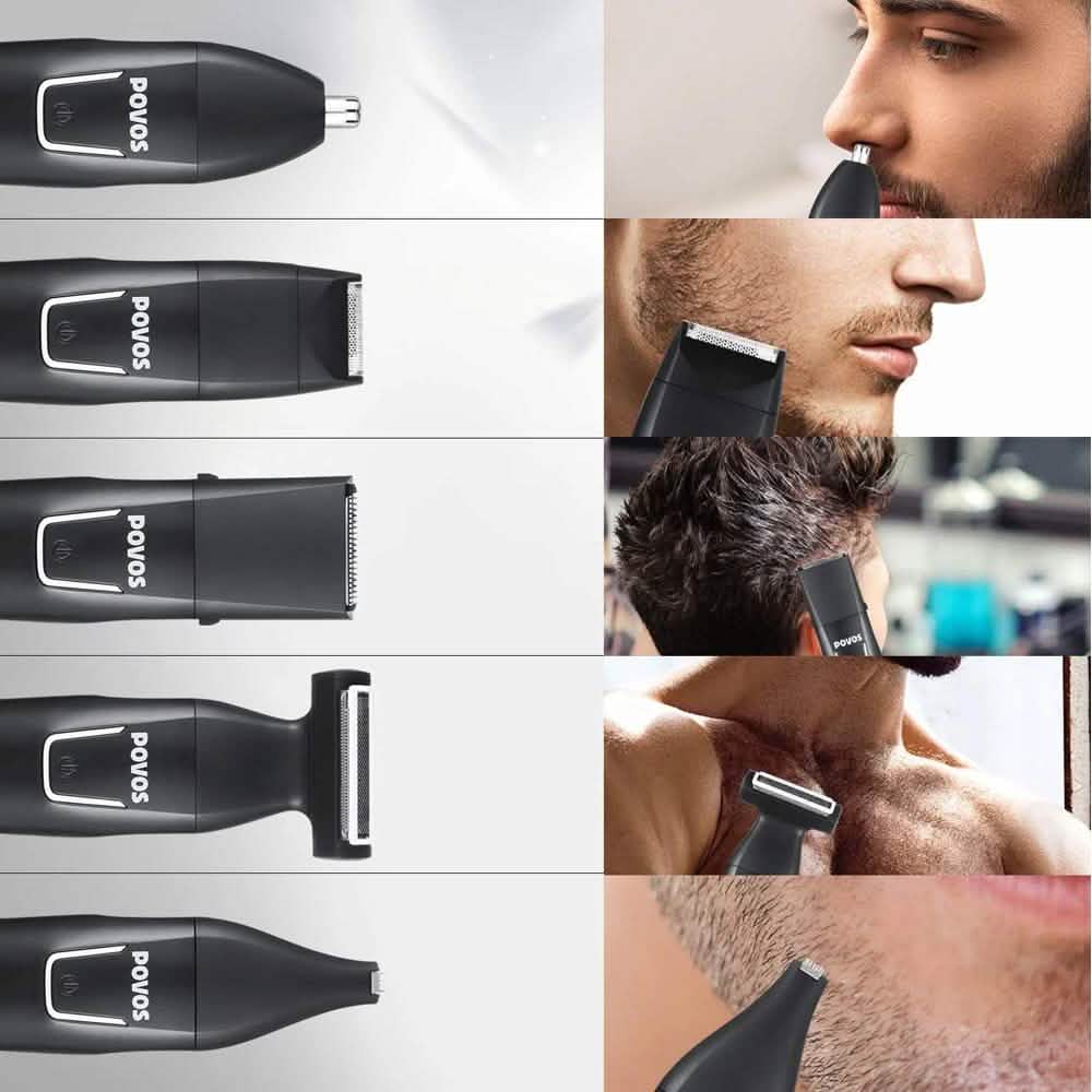 Povos Kabelloser 5-in-1 Bartschneider, Körperrasierer, Styling- und Detailset