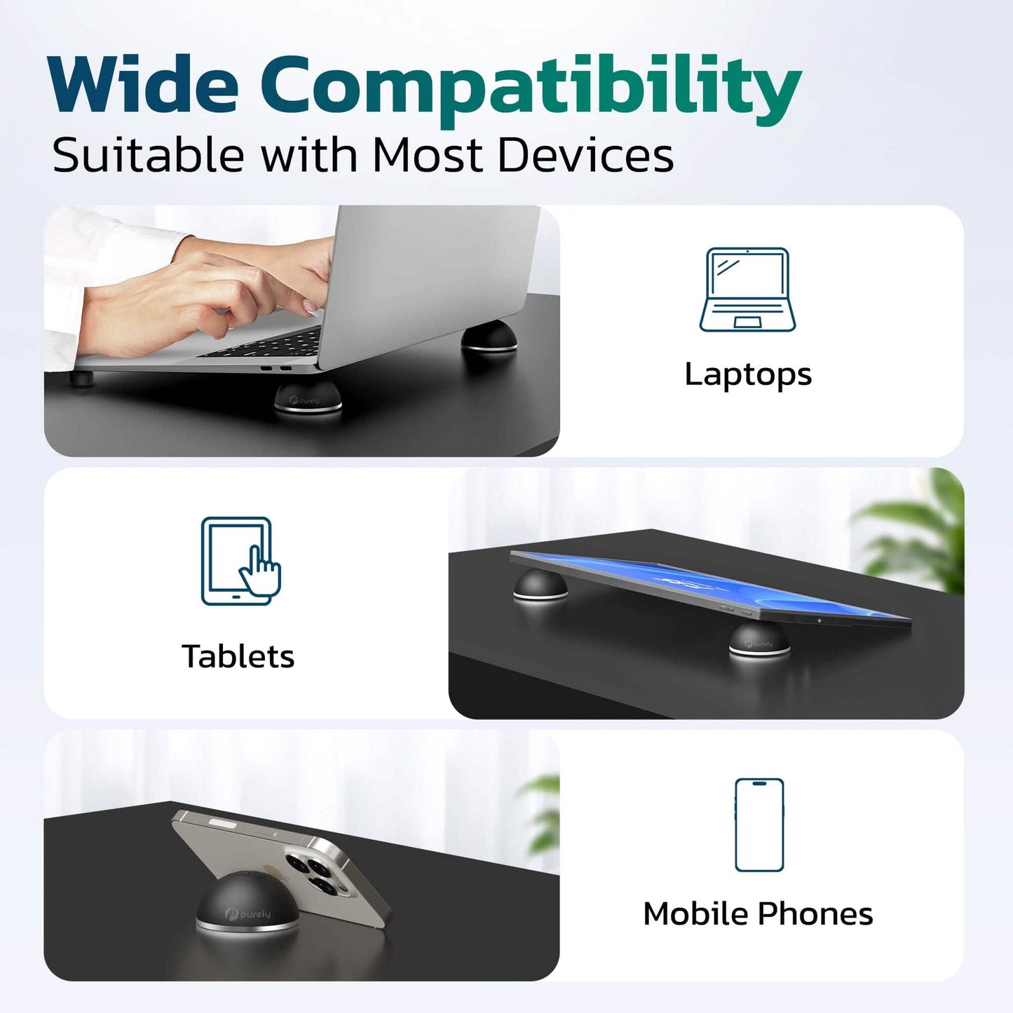Purely Laptop Cooling Pad Beine Tragbare Magnetkugel öffnet sich in 4 rutschfeste Laptop-Ständerbeine