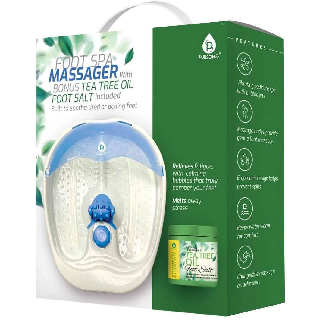 Pursonic Fußmassagebad mit Vibrationsblasen & Teebaumöl Fußsalzpeeling mit Bittersalz