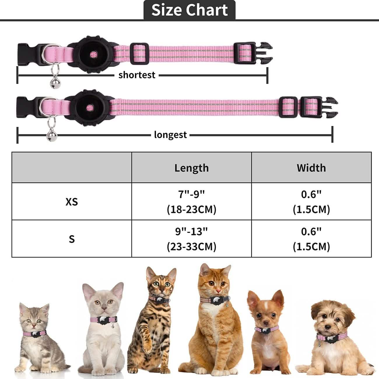 Reflektierendes GPS-Katzenhalsband mit AirTag-Halter und Glöckchen