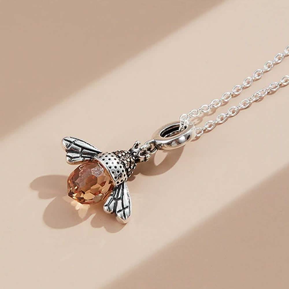 S925 Sterling-Silber-Halskette, orangefarben, Flügel, Tier, niedliche Biene, Anhänger