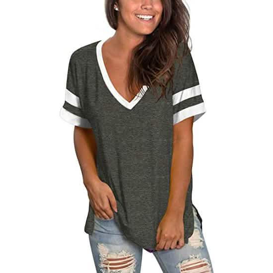 Damen Oberteile Gestreift Kurzarm V-Ausschnitt T-Shirts