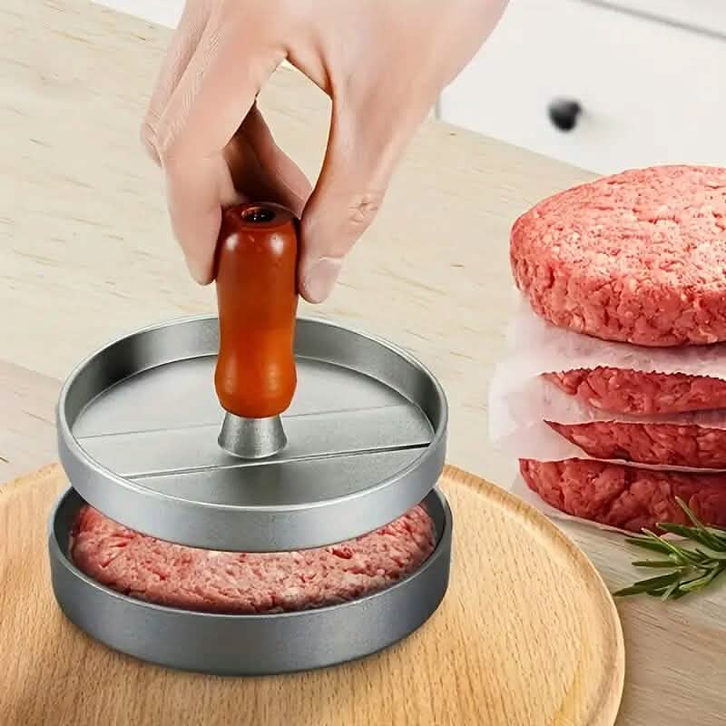 Edelstahl-Hamburgerpresse mit Holzgriff