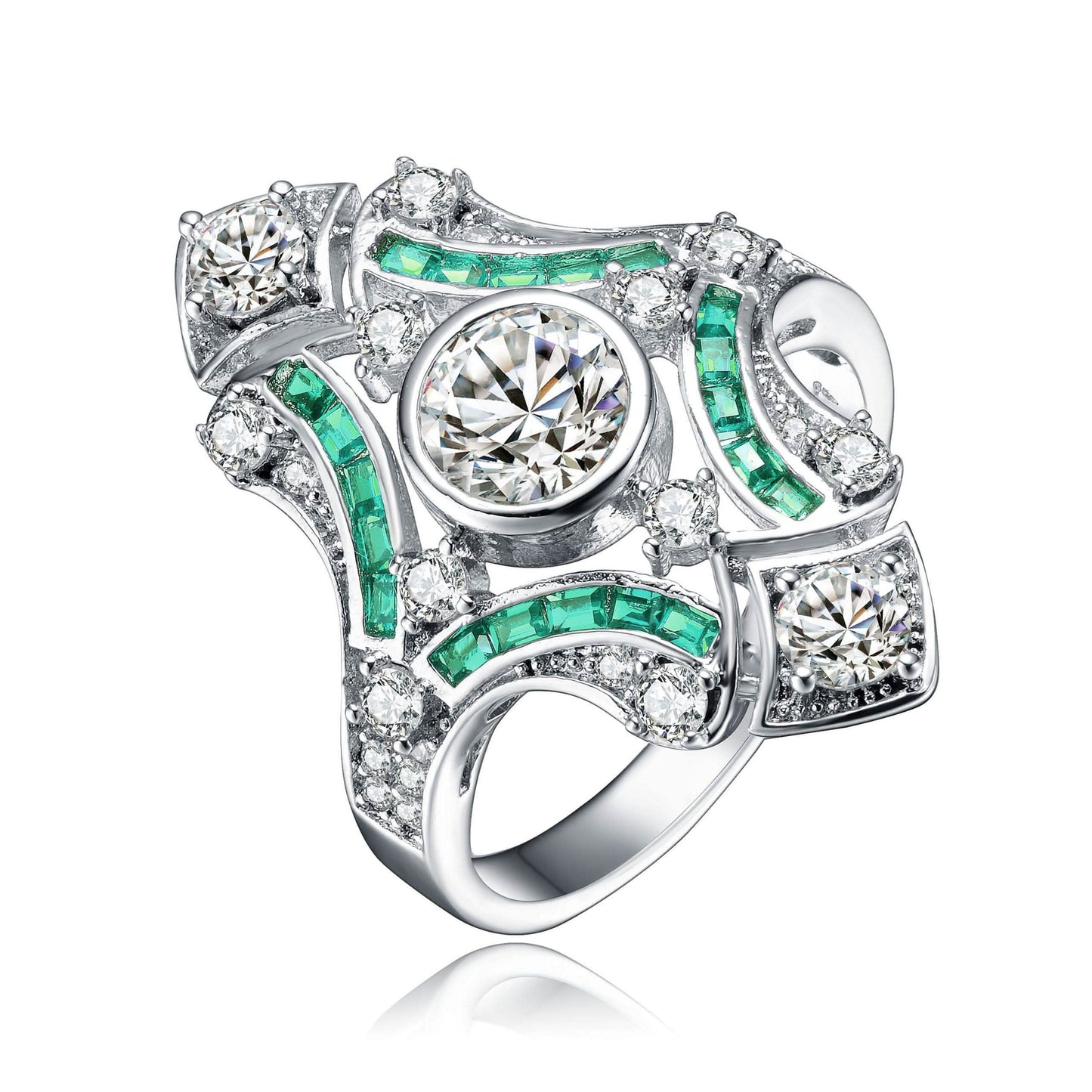 Moderner Ring aus Sterlingsilber mit Baguette- und runden Zirkonia
