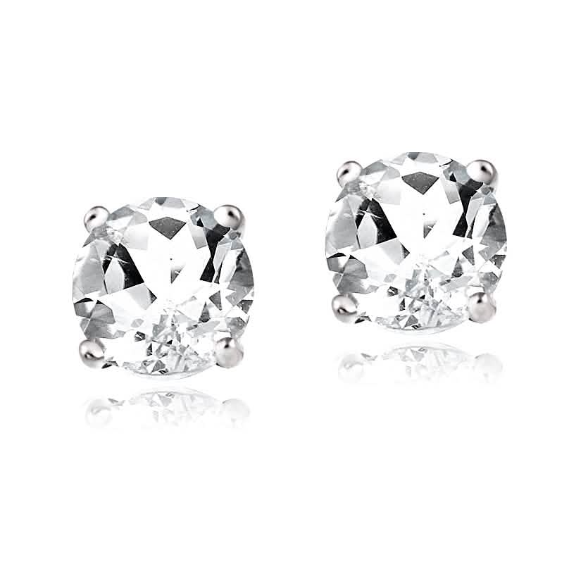 925 Sterling Silber Ohrstecker mit echten 2 Karat weißen Topasen