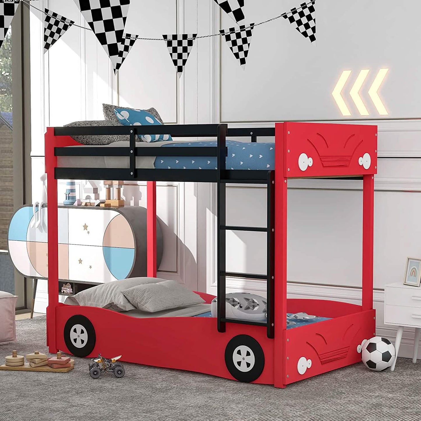Etagenbett in Autoform mit Rollen, Einzelbettgröße