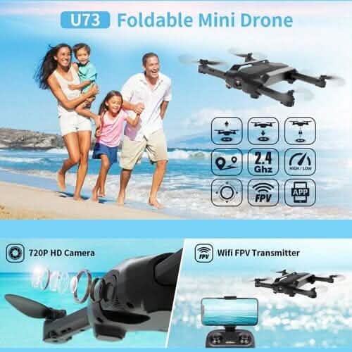 UDIRC faltbare RC Drohne FPV WiFi Quadrocopter mit 720P HD Kamera & 2 Akkus U73