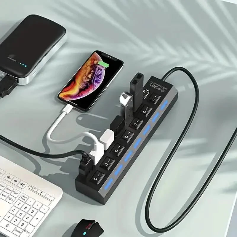USB 2.0 Adapter Hub Ein-/Ausschalter für PC Laptop Computer