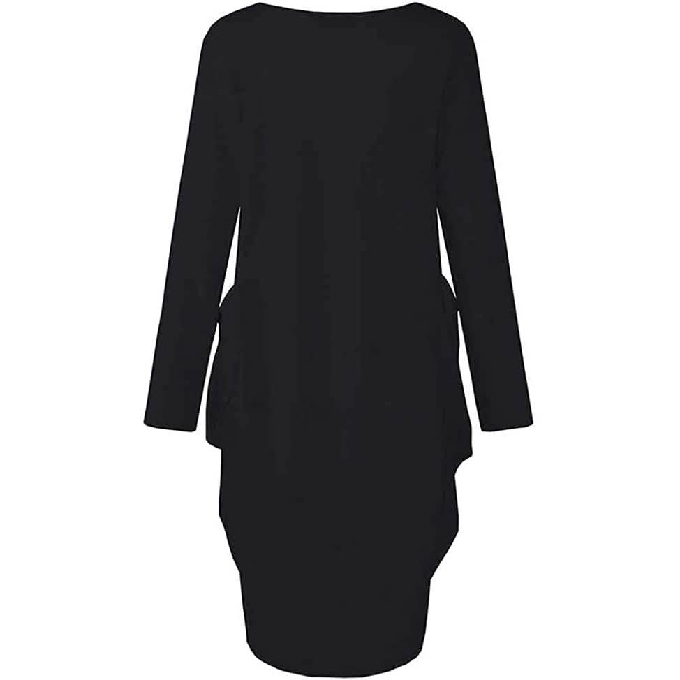 Damen Langarm Locker Oversize Tunikakleid mit Taschen