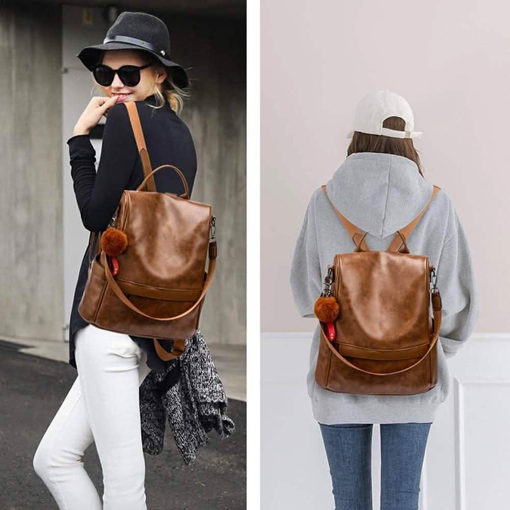 Damen Rucksack Geldbörse PU Leder Anti-Diebstahl Lässige Umhängetasche