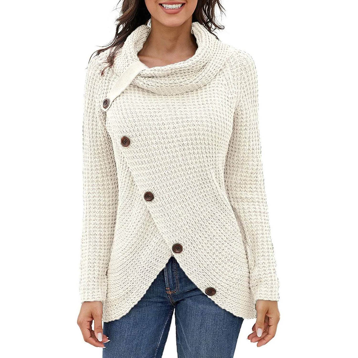 Damen Langarm Asymmetrischer Wickelpullover Strickpullover Oberteile