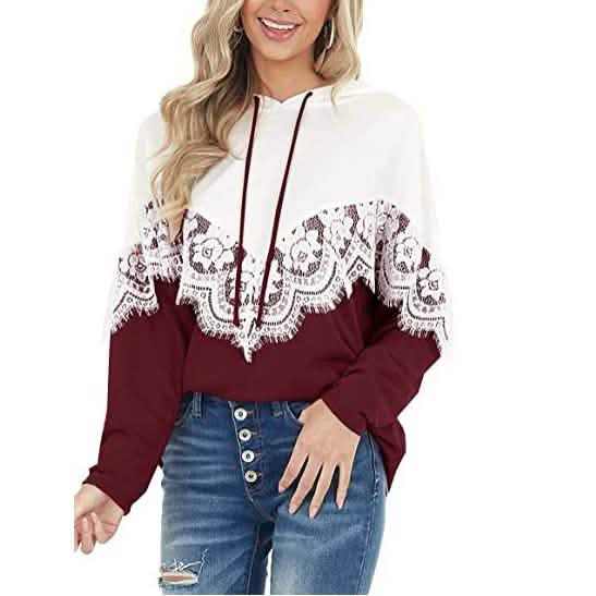 Damen Langarm Spitzen-Hoodies