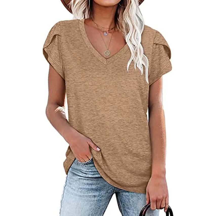 Damen Sport-Freizeit-T-Shirt V-Ausschnitt-Oberteil