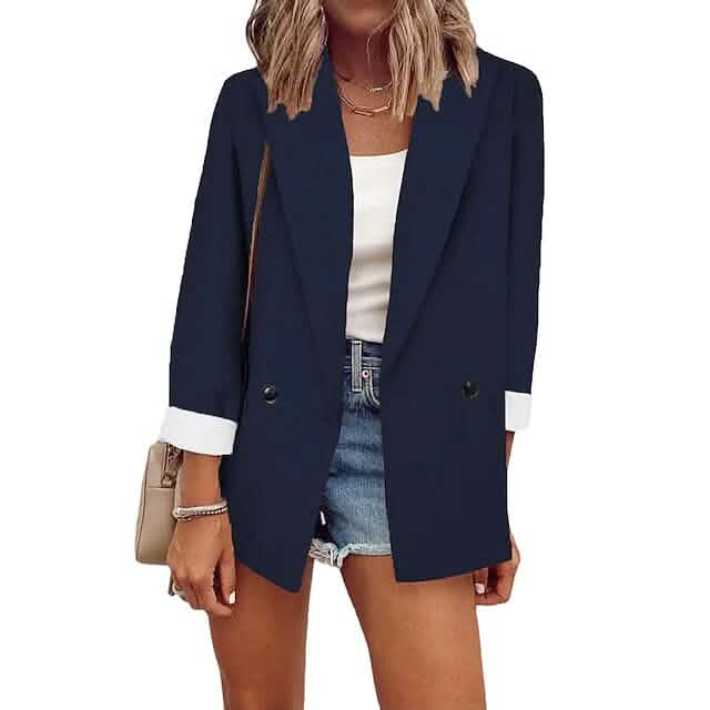 Damen Basic Zweireiher Blazer, Unifarben