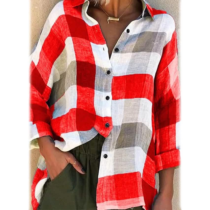 Damen Basic Kariertes Langarmhemd